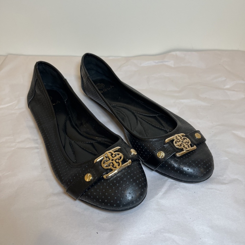 Women's Isola Black Leather Ballet Logo Ballerina flats Size 7.5m, Worn Once
